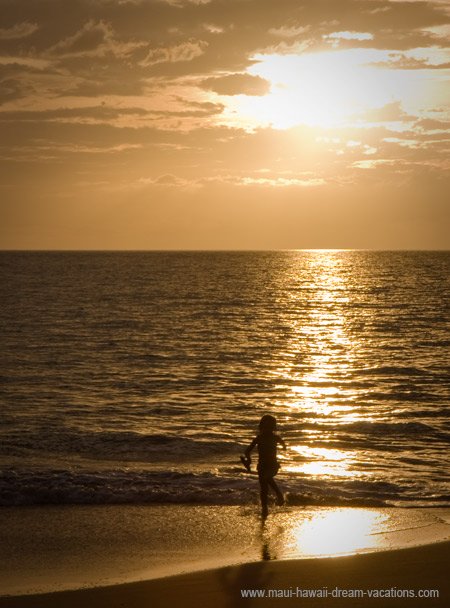 Maui Sunset Picture of a Young Girl Running on Beach